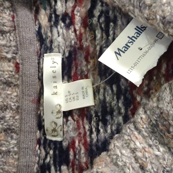 kaisely cardigan knit sweater Aztec pattern on gray wool blend - Picture 3 of 11